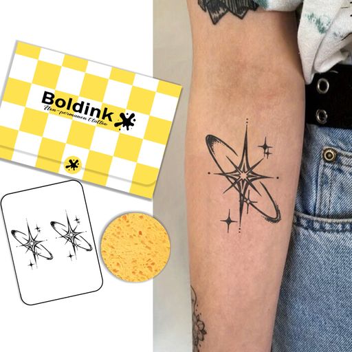 Boldinkタトゥーシール半永久的ジャグアタトゥー2枚セット2週間長持ち防水刺青シール入れ墨シールメンズレディース女性星墨点星環日常と宇宙の共鳴
