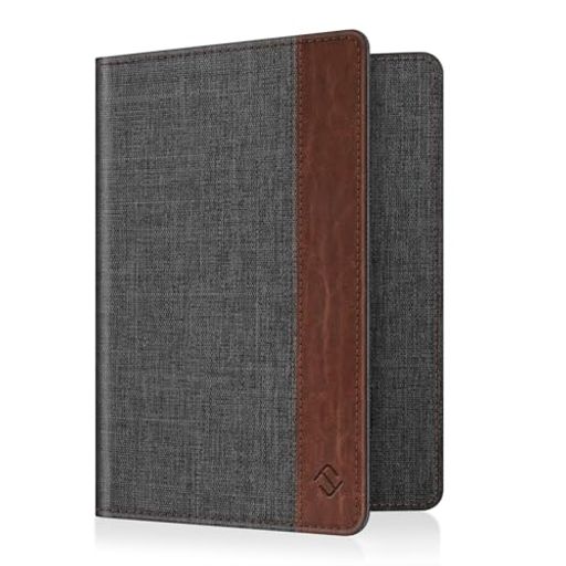 Fintieパスポートケースホルダートラベルウォレットスキミング防止安全な海外旅行用高級PUレザーパスポートカバー多機能収納ポケット名刺クレジットカード航空券エアチケット(デニムチ…