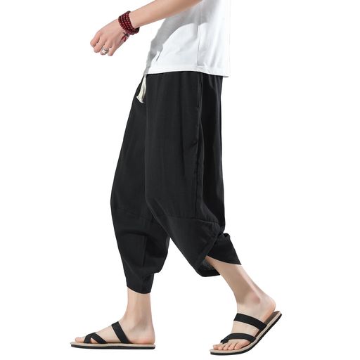 [BesBet]サルエルパンツメンズアラジンパンツ夏用ズボン7分丈ワイドパンツ大きいサイズゆったりボトムスイージーぱんつ涼しいリネンパンツエスニック袴カジュアルクロップドパンツ春夏