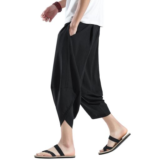 [HMT]サルエルパンツメンズワイドパンツ7分丈ズボン夏服アラジンパンツゆったりボトムス涼しい綿麻シャンブレーずぼんイージーぱんつリネンパンツエスニック袴パンツ春夏