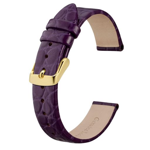 [BISONSTRAP]腕時計ベルト18mm本革時計バンドクロコダイル型押しカーフレザー取付工具付きゴールド尾錠パープル