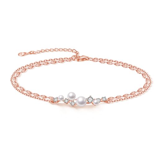 FH.birdブレスレットレディースパールブランド金属アレルギー対応シルバー925真珠ブレスレット二層ピンクゴールドシンプル結婚式女性結婚式誕生日入学式卒業式女性