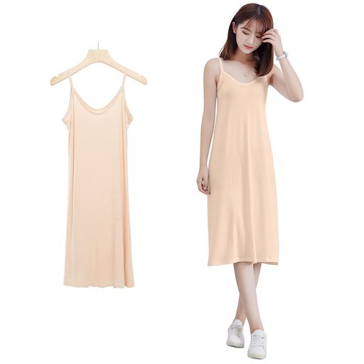 [PALAME]Vネックペチコートワンピースインナーワンピーススリップ【透けない・接触涼感-5度・ゆったり・鎖骨肌魅せ】【肌触りよい・着痩せ・上質光沢】キャミソールワンピースルームウ…