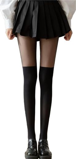 [Viktrui]フェイクニーハイストッキングタイツフェイクハイソックスフェイクオーバーニーレングス[ナチュラルな素肌感!]伸縮性滑りを防ぐ美脚ストッキングレディースタイツ30~120デニール