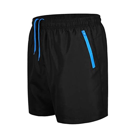 [SUNDAYROSE]水着メンズ無地サーフパンツジップポケット付き水着短パンスイムウェアインナー付きプール海パンメンズおしゃれサーフトランクス速乾Lブラックブルー