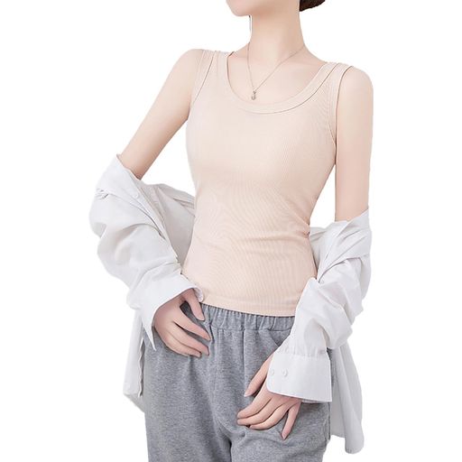 [Pneito]タンクトップレディースおしゃれ3サイズインナーブラ紐隠しキャミソール脇下隠し・胸元隠し重ね着通気性伸縮性部屋着夏7色(Lベージュ)