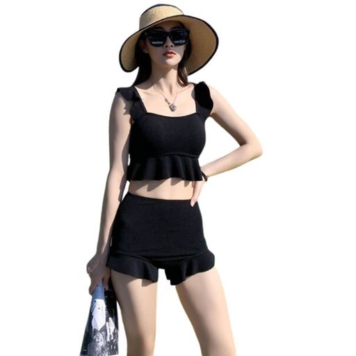 [Winsuteki]レディース水着ビスチェビキニフリルタンキニセパレート2点セットハイウエスト伸縮性可愛い体型カバー水着パッド一体型ノンワイヤービキニショートパンツ上下セットビーチ海…