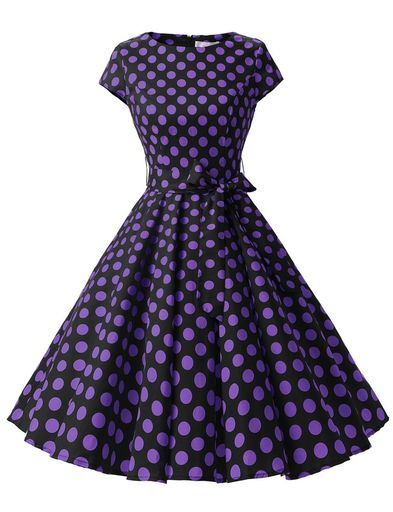 [ドレッシースター]レトロドレス50年代ロカビリースイングワンピースキャップスリーブベルト付きレディ..