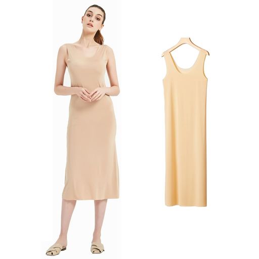 [TUPOLILI]0.1mm極薄冷感スリップインナーワンピースロングシームレス吸汗速乾ひんやりペチワンピルー..