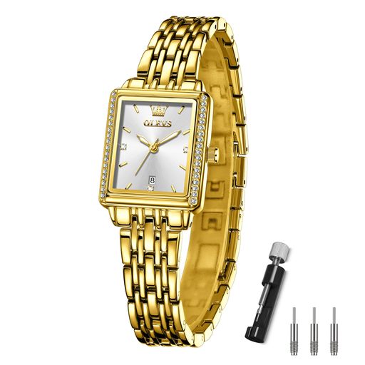 うで時計レディース四角いゴールド人気レディースウォッチOLEVSWatchforWomen防水クォーツ婦人用腕時計アナログビジネスキラキラきれいおしゃれLadiesWatch女性用腕時計日付軽量