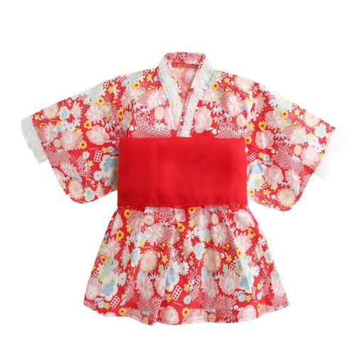 [SLINX]浴衣子供女の子ベビーキッズ夏祭り夏和装ゆかたこどもゆかた2点セット帯セットワンピース兵児帯付浴衣ドレス花火大会HF01(100紅い花)