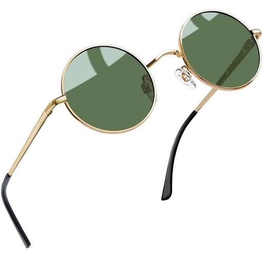 [Joopin]サングラスメンズ偏光丸型ラウンド偏向レンズレディースUV400保護紫外線カット軽量釣り運転用登山(ゴールド/グリーン)(4)