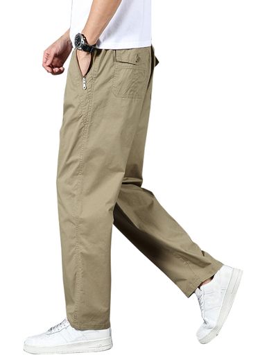 [Kayiyasu]チノパンメンズパンツ大きいサイズM-6XLイージーロングズボンボトムスワークパンツ綿ウエストゴムカジュアルゆったり(Lカーキ)