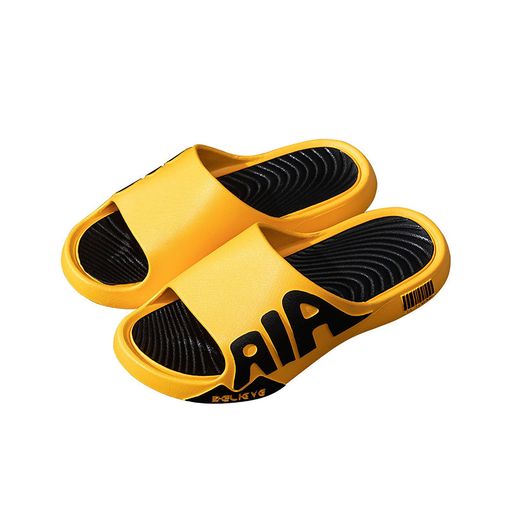 [XJAES]スリッパ男性夏アウトドアサンダル外履き厚底滑り止め室内風呂ビーチフラットサンダル洗えるEVA素材超軽量通気性抗菌防臭室内スリッパ男女兼用(イエローブラック27.5cm)