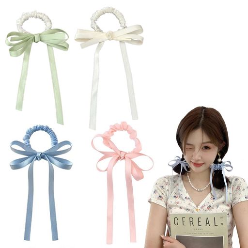 YANHUILAYリボンヘアゴム【4個セット】リボンシュシュ跡がつかないヘアゴム髪に優しいヘアアレンジ髪ゴム可愛い蝶結び髪飾りヘアアクセサリー結婚式卒業式入学式入園式デートレディース