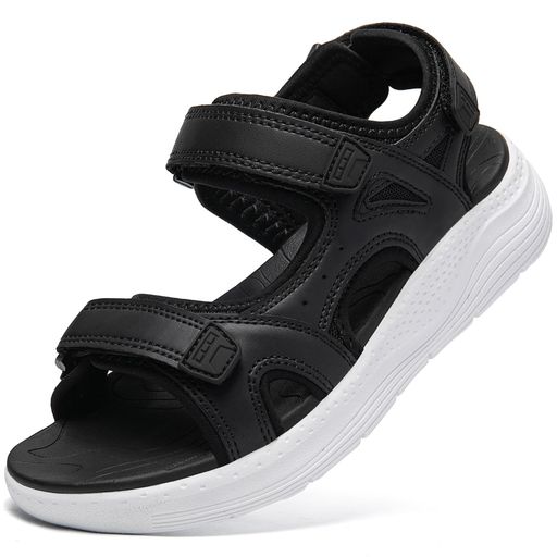 [MERPHINE]サンダルレディースニットメッシュスポーツサンダル厚底スニーカーサンダル夏通気軽量歩きやすいおしゃれブラックホワイト22.5cm