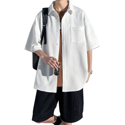 [Mifish]夏服メンズシャツ半袖無地大きいサイズ無地五分袖ゆったり速乾性軽い柔らかい人気服メンズ