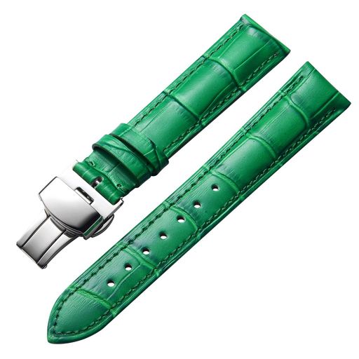[BINLUN]時計バンド本革バンド交換用本革ニワ革模様カーフレザーメンズレディース男女通用10色12サイズ(12/13/14/16/17/18/19/20/21/22/23/24MM)3色バックル(グリーン14MM)