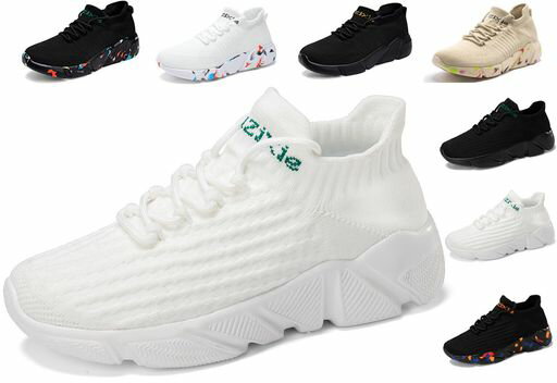 [Chomena]シューズメンズレディーススニーカーランニングシューズスポーツシューズ運動靴黒白ウォーキングシューズスリッポントレーニングカップル靴ジョギング厚底幅広大きい人気男女…