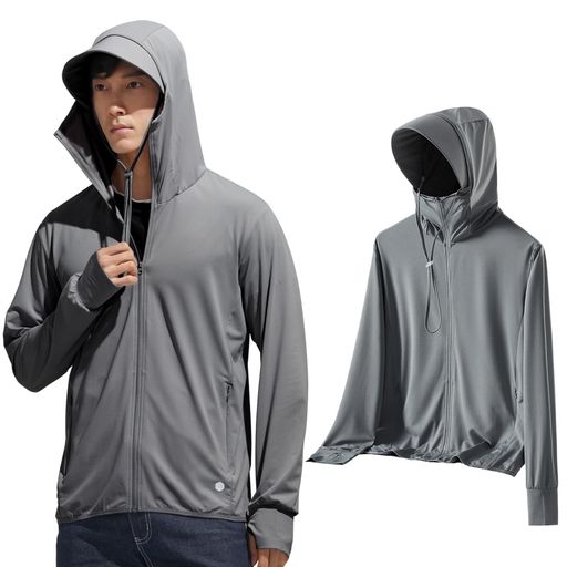 [KANGNAN]UVカットパーカーラッシュガードメンズUPF50+薄手長袖夏服日焼け対策水着オーバーウェア接触冷感吸水速乾シンプル(M)