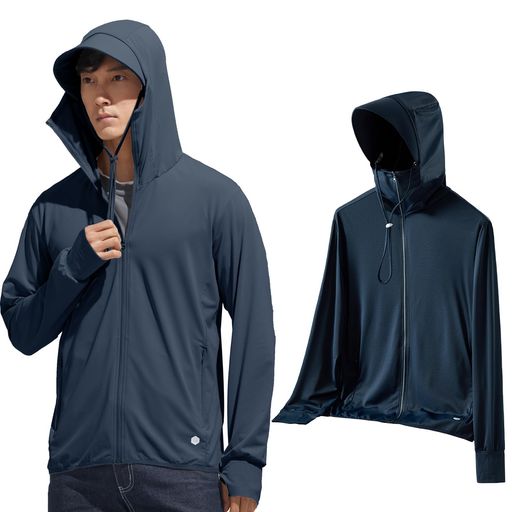 [KANGNAN]UVカットパーカーラッシュガードメンズUPF50+薄手長袖夏服日焼け対策水着オーバーウェア接触冷感吸水速乾シンプル(M)
