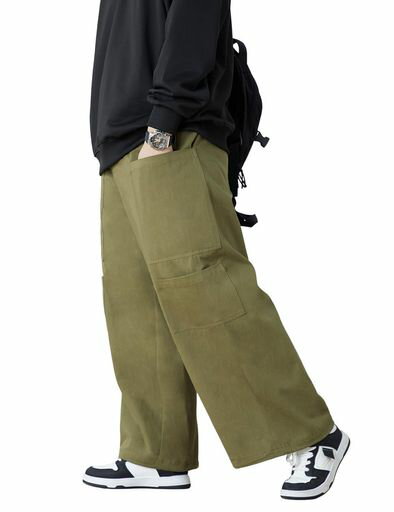 [WINROMTICO]ズボンメンズカーゴパンツロングパンツオーバーサイズワイドパンツリラックスガウチョスウ..