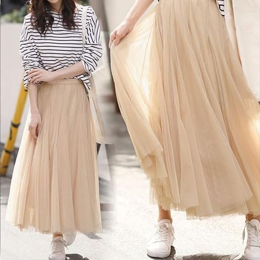 [Bobo&Hanhan]レディースロングチュールスカートマキシ丈おしゃれボトムス体型カバー大人可愛いエレガ..