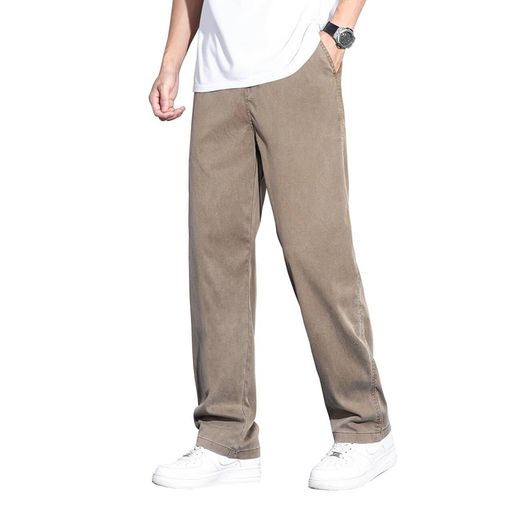 メンズパンツ夏テンセルロング丈軽量ひんやり作業着ズボンワイド涼しいスラックス通気速乾クールボトムス男性ゆったりチノパンカジュアルパンツ無地紳士ビジカジポケット付き(JPアル…