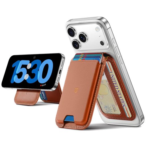 SHIELDONスマホスタンドカードケース本革レザー磁力吸着角度調節可6枚カード収納[RFIDブロッキング]磁力ケースとiPhone17/16/15/14/13/12/Plus/Pro/ProMax/Airシリーズ対応レトロブラウン