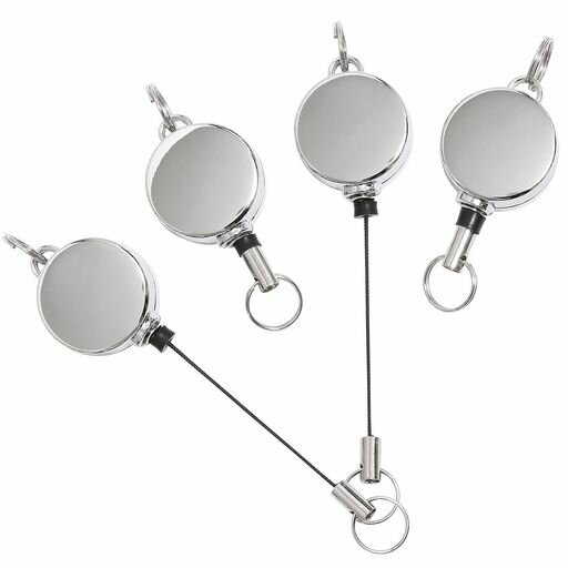 [サムコス]4個セットリールキーホルダー亜鉛合金リールキー伸縮自在パスケースリール金具リールストラ..