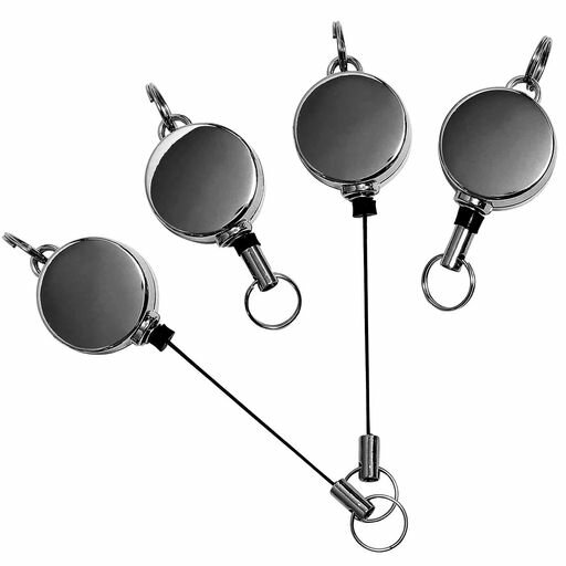 [サムコス]4個セットリールキーホルダー亜鉛合金リールキー伸縮自在パスケースリール金具リールストラ..