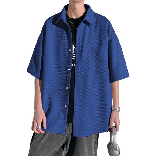 [Mifish]夏服メンズシャツ半袖無地大きいサイズ無地五分袖ゆったり速乾性軽い柔らかい人気服メンズ(#09-ダークブルー4XL)