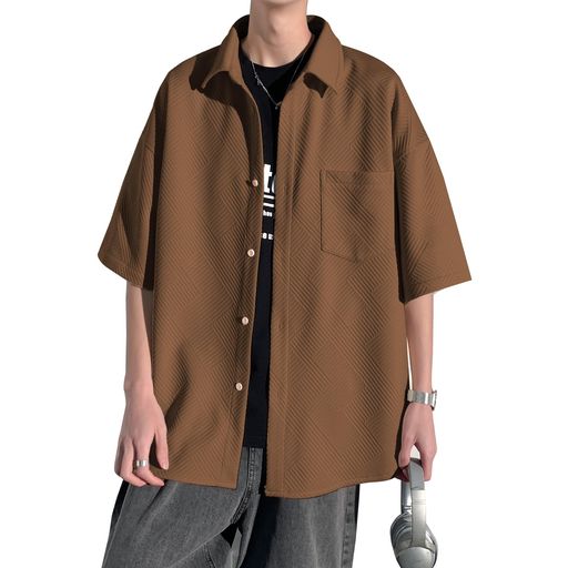 [Mifish]夏服メンズシャツ半袖無地大きいサイズ無地五分袖ゆったり速乾性軽い柔らかい人気服メンズ(#11-ブラウンL)