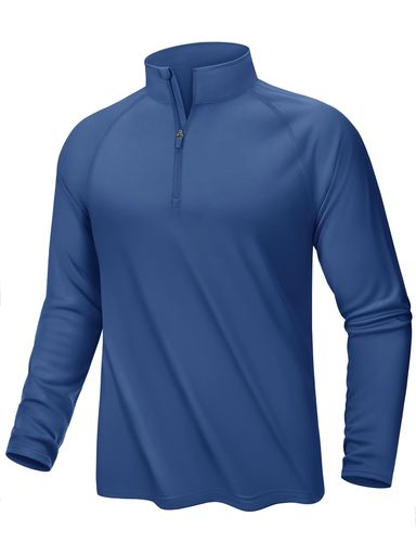 [KEFITEVD]トレーニングウェアメンズ長袖ハーフジップゴルフウェアプルオーバーランニングシャツジョギングスポーツtシャツ速乾登山春服ブルーXL