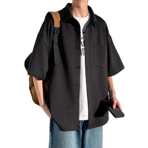 [Mifish]夏服メンズシャツ半袖無地大きいサイズ無地五分袖ゆったり速乾性軽い柔らかい人気服メンズ