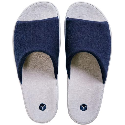 [SOARHOPE]スリッパメンズ室内履きルームシューズ亜麻和風無地来客用春夏用部屋用オシャレ軽量素足で履く通気シンプル洗濯可ネイビー3XL