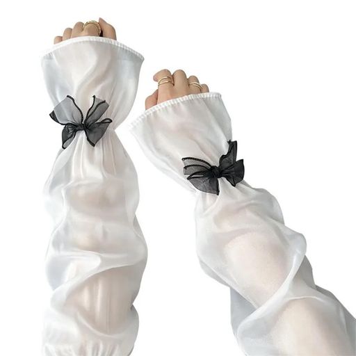 [YANHUILAY]アームカバーレディースUVカットアームカバーアイスシルクアームカバー接触冷感夏ひんやり吸汗速乾紫外線対策日焼け防止快適通気性伸縮性おしゃれリボンUV腕カバー