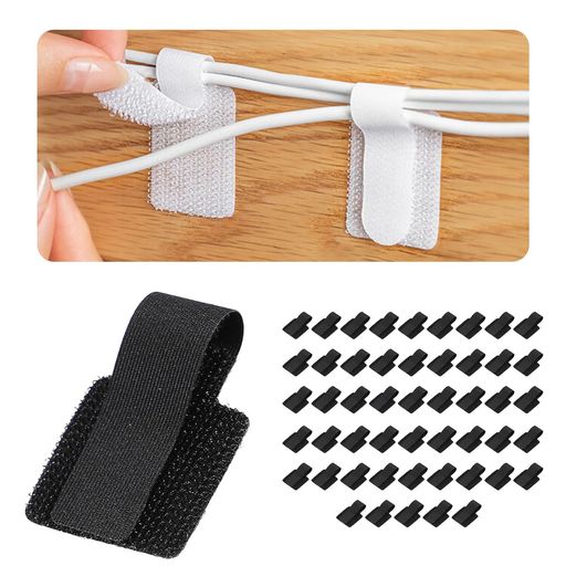 ケーブルクリップ50個入り超強力のり残らずケーブルホルダーブラックマジックテープ調節可能なケーブル..