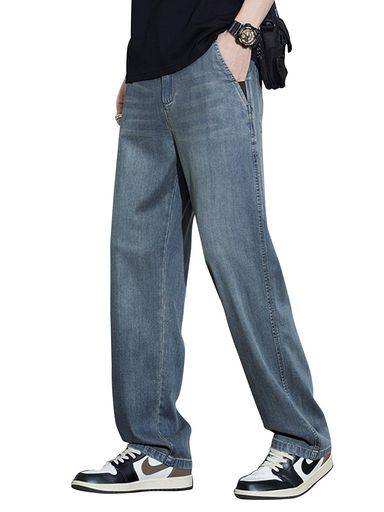 [Adigaber]ズボンメンズジーパン涼しいジーンズパンツワイドパンツゆったりイージーパンツストレート薄..