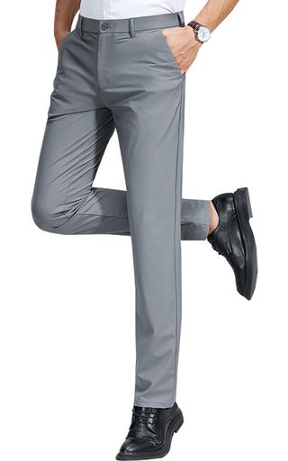 [Rakityo]冷感パンツメンズアイスシルクパンツスラックスストレッチズボン接触冷感ロング涼しい薄手大きいサイズ夏春秋