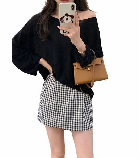 [HouseYayoi]スカートレディース体型カバータックスカートきれいめ落ち感大人可愛い膝上ミニスカートゆったり夏秋ハイウエストオフィス清楚系通勤大きいサイズ短いプリーツつぼみ型千鳥…