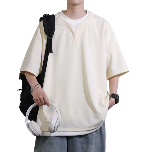 [BesBet]tシャツメンズ半袖重ね着風夏服五分袖通気性速乾Vネックカジュアルゆったり無地オシャレかっこいい夏