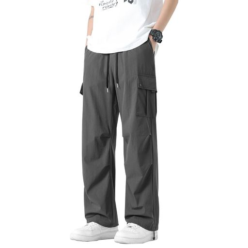 [BesBet]冷感カーゴパンツメンズ涼しいズボン夏服アイスシルクワイドパンツアウトドアワークパンツロング丈ボトムスかっこいい無地ミリタリーぱんつ大きいサイズゆったり春夏