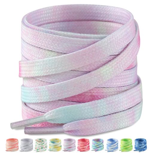 [Stepace]2足グラデーション色靴ひも平型靴紐長さ120~160cm10色シューレースTieDyeMagicPurple-140