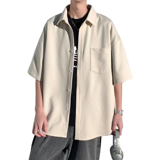 [Mifish]夏服メンズシャツ半袖無地大きいサイズ無地五分袖ゆったり速乾性軽い柔らかい人気服メンズ