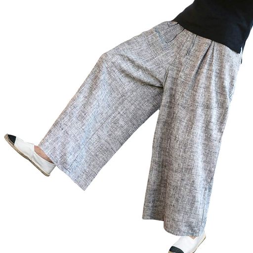 [YIMANIE]ワイドパンツ袴パンツメンズガチョウパンツ和式ズボンビッグシルエットゆるゆるゴム紐無地ス..