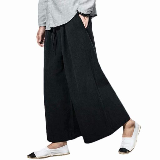 [YIMANIE]ワイドパンツ袴パンツメンズガチョウパンツ和式ズボンビッグシルエットゆるゆるゴム紐無地ス..