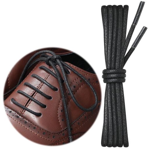 [Puzeam]靴紐革靴細い蝋引き靴ひも卓越した品質の編み上げワックスシューレース3MM丸紐2足分(4本)黒-80cm