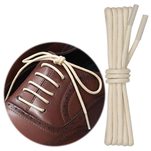 [Puzeam]靴紐革靴細い蝋引き靴ひも卓越した品質の編み上げワックスシューレース3MM丸紐2足分(4本)クリーム-120cm