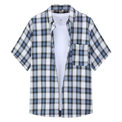 [ミラーユー]ワイシャツボタンダウン半袖メンズチェック柄ゆったりカジュアル胸ポケット春夏